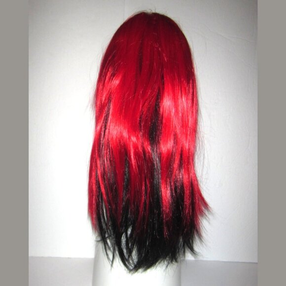 Multi Layered 2-Tone Red over Black Long Straight Hair Synthetic Wig West Bay 18 - Picture 1 of 10